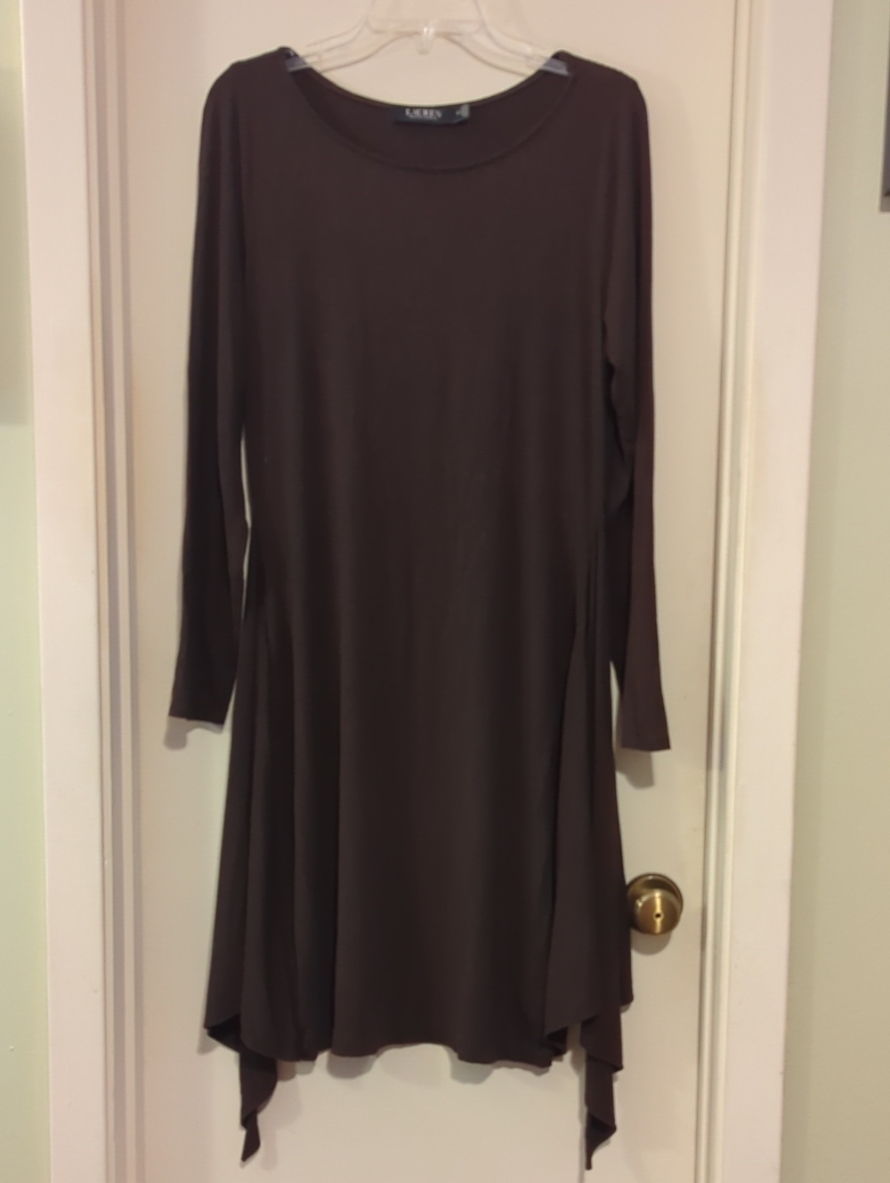 Lauren Ralph Lauren Brown Long Sleeve Handkerchief-Hem Dress